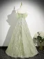 Fashion Sage Green Sequins Prom Dresses 2024 Ball Gown Off-The-Shoulder Sleeveless Backless Floor-Length / Long Prom Formal Dresses