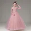 Elegant Candy Pink Beading Sequins Rhinestone Lace Flower Birthday Flower Girl Dresses 2025 Ball Gown Scoop Neck 3/4 Sleeve Floor-Length / Long