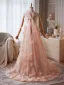 Charming Blushing Pink Appliques Glitter Pearl Rhinestone Prom Dresses 2026 A-Line / Princess Strapless Sleeveless Backless Floor-Length / Long Prom Formal Dresses