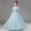 Chic / Beautiful Sky Blue Beading Sequins Birthday Flower Girl Dresses 2024 Ball Gown Scoop Neck Short Sleeve Floor-Length / Long Tulle