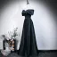 Modest / Simple Black Evening Dresses  2026 A-Line / Princess Off-The-Shoulder Short Sleeve Backless Floor-Length / Long