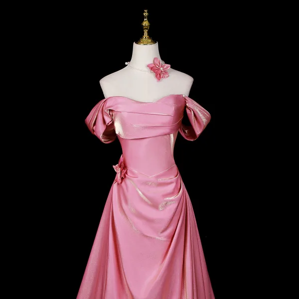 Charmant Charmant Rose Bonbon Robe De Bal 2026 Princesse Bustier Sans Manches Dos Nu Train De Balayage Robe De Ceremonie