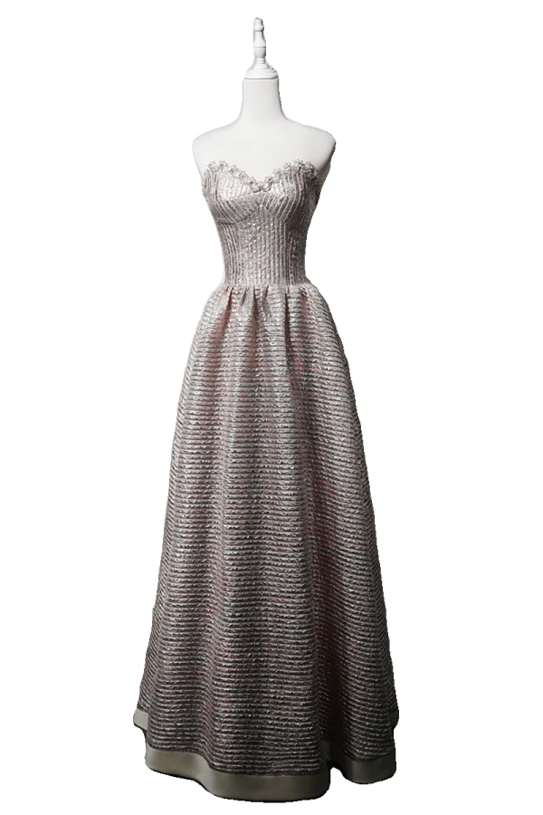 Bling Bling Champagne Beading Rhinestone Glitter Prom Dresses 2024 A-Line / Princess Strapless Sleeveless Backless Floor-Length / Long Prom Formal Dresses