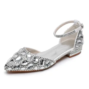 Błyszczące Srebrny Rhinestone Mieszkanie Szpiczaste Buty Ślubne 2024 Ślub Sandały Wysokie Obcasy
