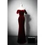 Modest / Simple Burgundy Velvet Evening Dresses 2024 Trumpet / Mermaid Off-The-Shoulder Short Sleeve Backless Floor-Length / Long Evening Party Formal Dresses