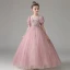 Chic / Beautiful Blushing Pink Beading Pearl Sequins Lace Flower Flower Girl Dresses 2022 A-Line / Princess Scoop Neck Appliques Short Sleeve Floor-Length / Long Prom Flower Girl Dresses
