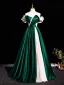 Two Tone Elegant Dark Green Satin Prom Dresses 2025 Ball Gown Off-The-Shoulder Short Sleeve Backless Floor-Length / Long Prom Formal Dresses