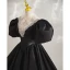 Audrey Hepburn Style Black Prom Dresses 2023 Ball Gown Rhinestone Scoop Neck Puffy Short Sleeve Floor-Length / Long Prom Formal Dresses