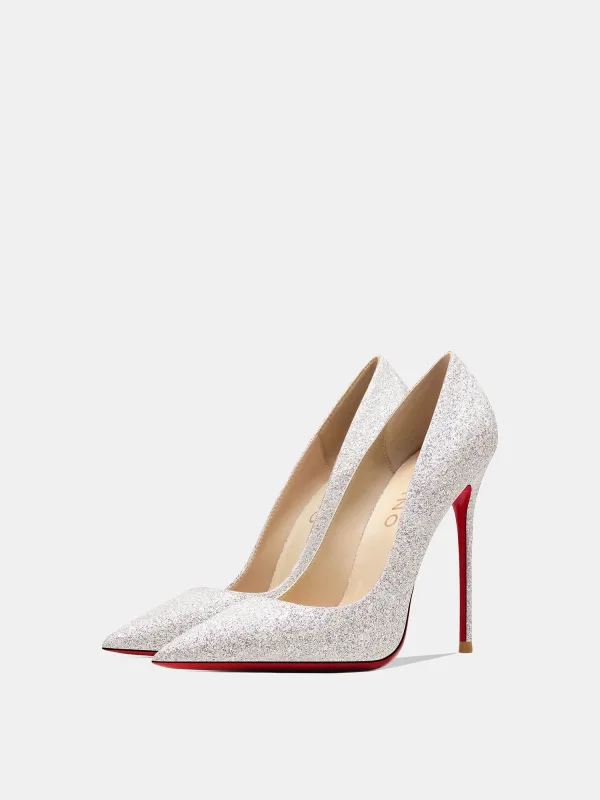 Charmant Blanche Soirée Paillettes Semelle Rouge Escarpins 2026 12 cm Talons Aiguilles À Bout Pointu Talons Hauts