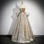 Elegant Gold Sequins Prom Dresses 2024 Ball Gown Strapless Sleeveless Backless Bow Floor-Length / Long Prom Formal Dresses