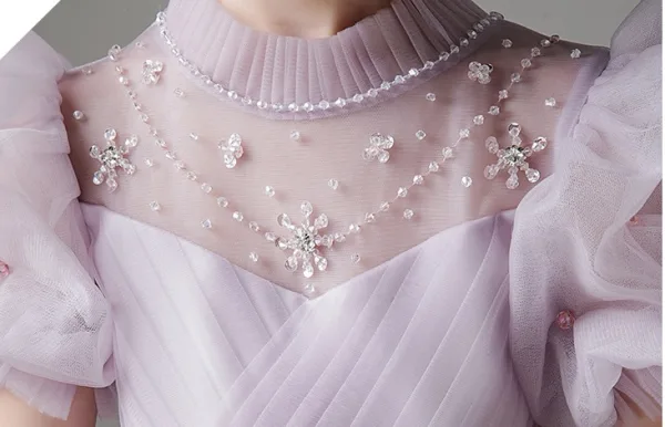Chic / Beautiful Purple Rhinestone Sequins Bow Sash Birthday Flower Girl Dresses 2025 Ball Gown Scoop Neck Short Sleeve Floor-Length / Long Flower Girl Dresses