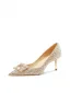 Sparkly Gold Rhinestone Sequins Wedding Shoes 2026 Leather 5 cm Stiletto Heels Pointed Toe Wedding Pumps High Heels