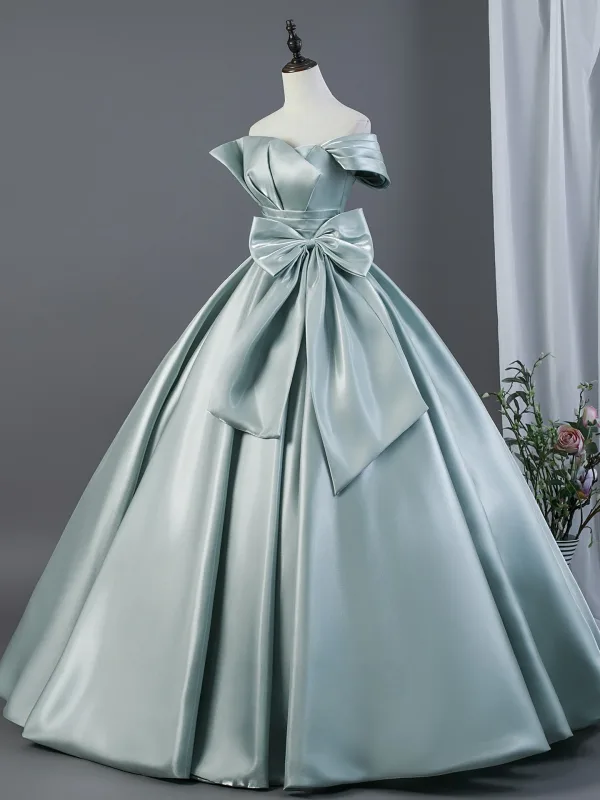 Elegant Lime Grøn Sløjfe Satin Gallakjoler 2026 Balkjole Off-The-Shoulder Kort Ærme Halterneck