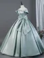 Elegant Lime Grøn Sløjfe Satin Gallakjoler 2026 Balkjole Off-The-Shoulder Kort Ærme Halterneck