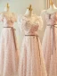 Chic / Belle Rougissant Rose Robe Demoiselle D'honneur 2023 Princesse Encolure Carrée Manches Courtes Dos Nu Noeud Ceinture Longue Robe Demoiselle D'honneur