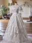 Medieval Vintage / Retro White Bow Lace Flower Satin Wedding Dresses 2025 A-Line / Princess V-Neck Short Sleeve Backless Floor-Length / Long Wedding