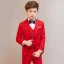 Modest / Simple Red 5-piece Long Sleeve Boys Wedding Suits 2023 Coat Pants Shirt Tie Vest Boys Wedding Suits