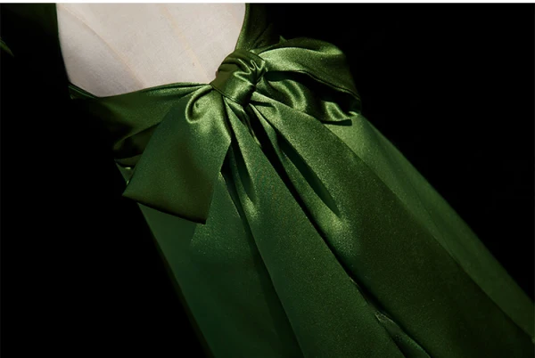 Modest / Simple Green Split Front Evening Dresses High Neck 2024 A-Line / Princess Sleeveless Backless Bow Floor-Length / Long Evening Party Formal Dresses