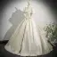 Elegant Champagne Appliques Printing Prom Dresses 2025 Ball Gown U-Neck Puffy Short Sleeve Backless Floor-Length / Long Prom Formal Dresses