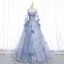 Chic / Beautiful Sky Blue Appliques Prom Dresses 2022 Ball Gown Strapless Long Sleeve Backless Floor-Length / Long Prom Formal Dresses
