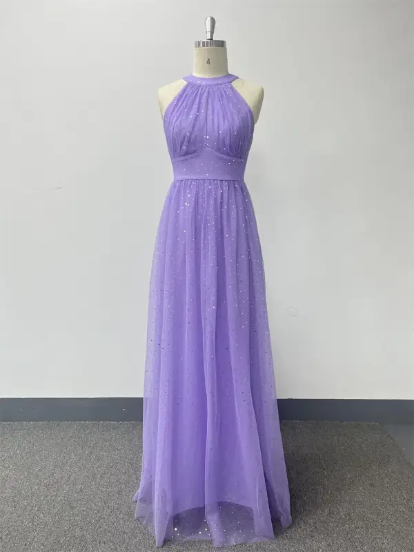 Chic / Belle Lavande Paillettes Robe De Bal 2024 Princesse Col Haut Sans Manches Longue Promo Robe De Ceremonie