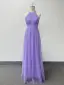 Chic / Belle Lavande Paillettes Robe De Bal 2024 Princesse Col Haut Sans Manches Longue Promo Robe De Ceremonie