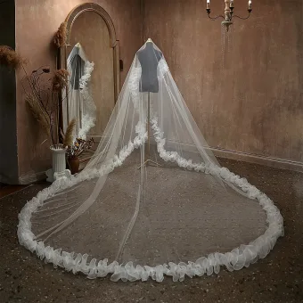 Elegant White Lace Sweep Train 3 M Wedding Veils 2025