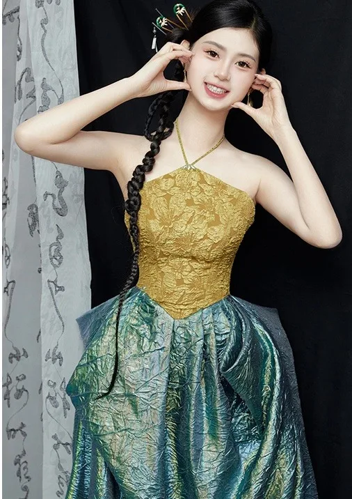 Chic / Beautiful Dark Green Prom Dresses 2025 A-Line / Princess Halter Sleeveless Backless Floor-Length / Long Formal Dresses