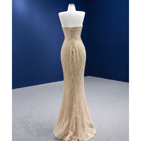 Haut de Gamme Kaki Perlage Paillettes Satin Robe De Soirée 2022 Trompette / Sirène Une épaule Sans Manches Dos Nu Chapel Train Soirée Robe De Ceremonie