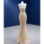 Haut de Gamme Kaki Perlage Paillettes Satin Robe De Soirée 2022 Trompette / Sirène Une épaule Sans Manches Dos Nu Chapel Train Soirée Robe De Ceremonie