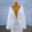 Charmant High End Weiß Perlenstickerei Strass Pailletten Applikationen Brautkleider / Hochzeitskleider 2022 Meerjungfrau Rundhalsausschnitt Lange Ärmel Rückenfreies Lange Hochzeit