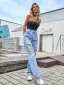 Trasiga Mode Kvinna Himmelsblå Raka Jeans 2021 Broderade Daisy Denim Långa Byxor Lösa Gatukläder Bottoms