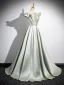 Modest / Simple Sage Green A-Line / Princess Prom Dresses 2024 Off-The-Shoulder Sleeveless Backless Sweep Train Prom Formal Dresses