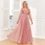 Elegant Blushing Pink Prom Dresses 2024 A-Line / Princess V-Neck Long Sleeve Backless Floor-Length / Long Prom Formal Dresses