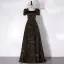 Scintillantes Noire Paillettes Robe De Bal 2024 Princesse Encolure Carrée Gonflée Manches Courtes Dos Nu Longue Promo Robe De Ceremonie