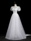 Chic / Beautiful White Beading Sequins Prom Dresses A-Line / Princess 2023 Square Neckline Short Sleeve Backless Floor-Length / Long Prom Dresses Formal Dresses