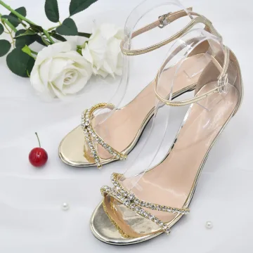 Sexy Gold Rhinestone Evening Party Womens Sandals 2022 Leather Ankle Strap 8 Cm Stiletto Heels Open Peep Toe Sandals High Heels