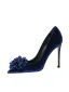 Vintage Koninklijk Blauw Avond Flueel Appliques Pumps 2025 10 cm Naaldhakken / Stiletto Spitse Neus Pumps Hoge Hakken