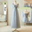 Chic / Belle Gris Perlage Faux Diamant Paillettes Robe Demoiselle D'honneur 2023 Princesse Encolure Carrée Manches Courtes Dos Nu Longue