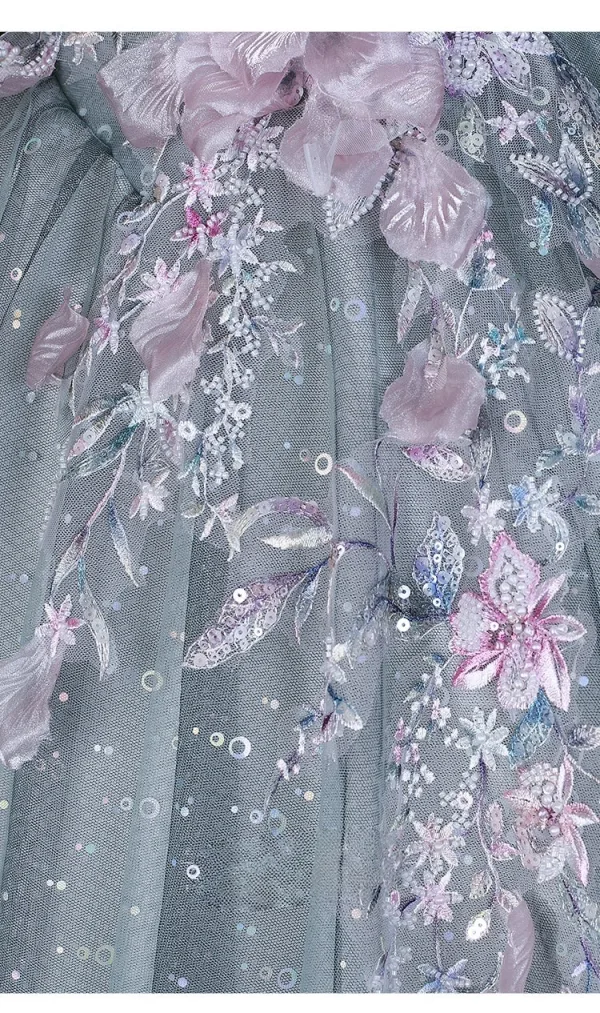 Vintage Taubenblau Spitze Blumen Applikationen Pailletten Ballkleider 2026 Ballkleid Rundhalsausschnitt Ärmellos Rückenfreies