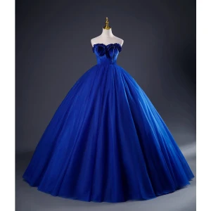 Vintage Retro Royal Blue Beading Prom Dresses 2023 Ball Gown Strapless Sleeveless Backless Floor Length Long Prom Formal Dresses