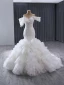 Luxury / Gorgeous White Handmade  Beading Rhinestone Lace Flower Cascading Ruffles Wedding Dresses 2024 Trumpet / Mermaid Scoop Neck Short Sleeve Court Train Wedding
