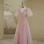 Élégant Rougissant Rose Paillettes Robe De Bal 2022 Princesse V-Cou Manches Courtes Dos Nu Longue Promo Robe De Ceremonie