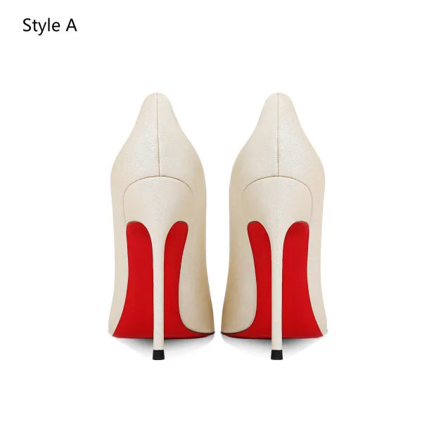 Chic / Beautiful Champagne Glitter Evening Party Pumps 2026 Leather 12 cm Stiletto Heels Pointed Toe Pumps High Heels