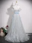 Charmant Silber Schmetterling Strass Pailletten Ballkleider 2025 A Linie Off Shoulder Ärmellos Rückenfreies Sweep / Pinsel Zug Festliche Kleider