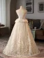 High-end Charming Champagne Glitter Sequins Appliques Prom Dresses 2025 Ball Gown Strapless Sleeveless Backless Floor-Length / Long Formal Dresses
