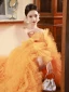 Charming Orange Pleated Evening Dresses 2023 A-Line / Princess Off-The-Shoulder Short Sleeve Backless Sweep Train Evening Party Formal Dresses