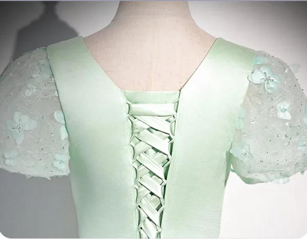 Chic / Belle Vert Cendré Papillon Appliques Paillettes Robe De Bal 2024 Robe Boule Encolure Carrée Manches Courtes Dos Nu Longue Promo Robe De Ceremonie