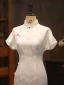 Chinese style White Printing Silk Evening Party Cheongsam 2024 Trumpet / Mermaid High Neck Short Sleeve Tea-length