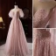 Charmant Rougissant Rose Perlage Paillettes Robe De Soirée 2023 Princesse Encolure Dégagée Manches Courtes Dos Nu Longue Soirée Robe De Ceremonie